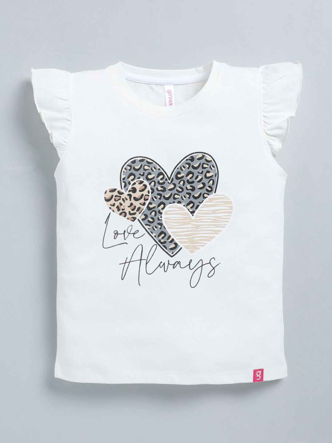 giniekids Girls Printed Flutter Sleeve Cotton Top