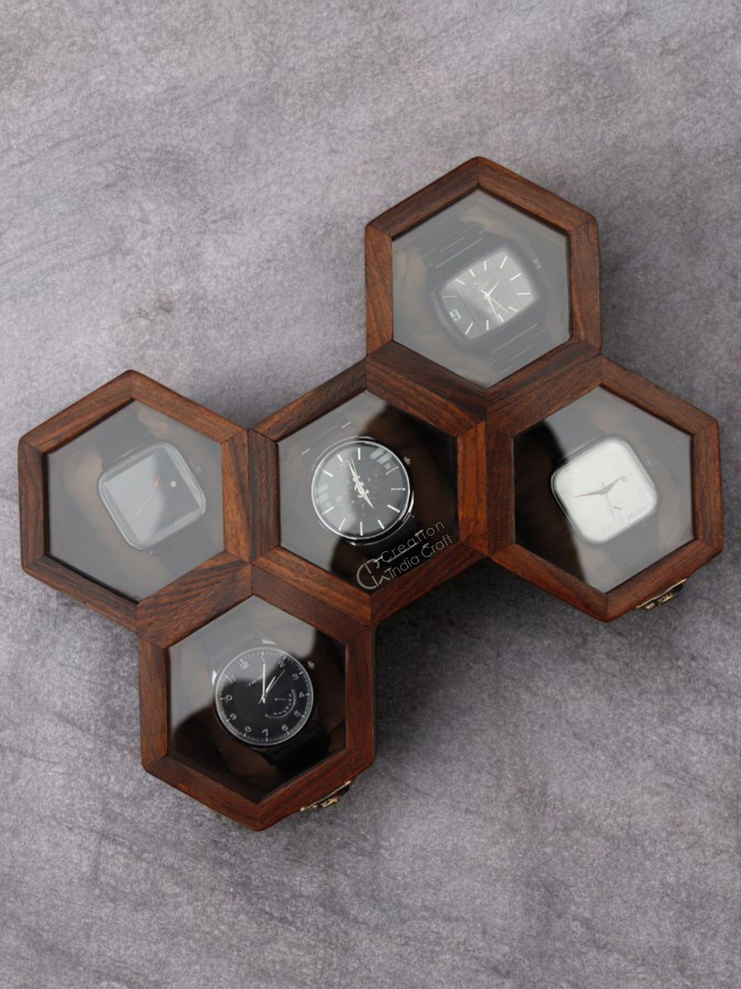 Creation India Craft Brown Wooden 5-Slot Vintage Watch Box