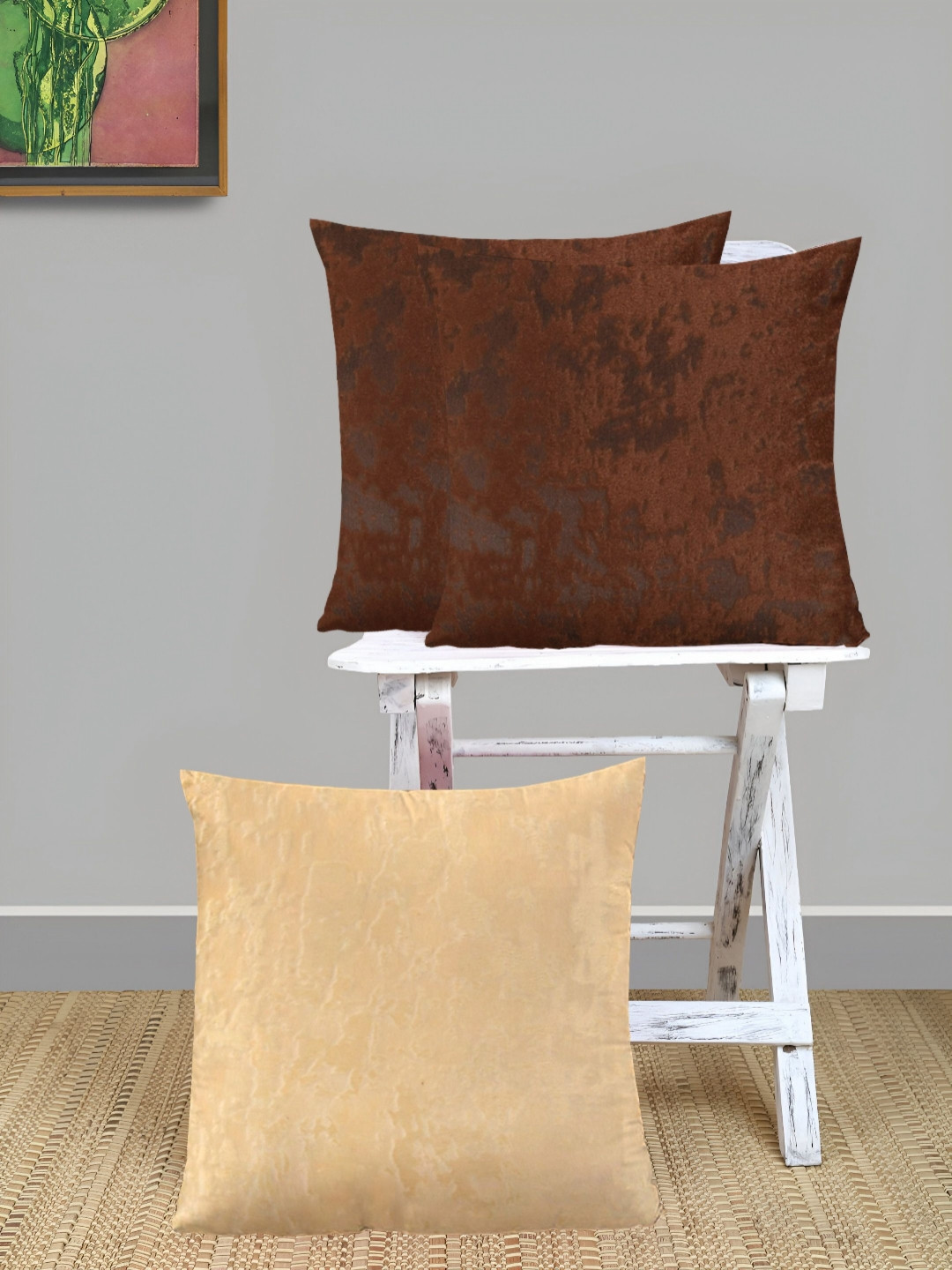 IVAZA Abstract Velvet Reversible 3 Pcs Embellished Square Cushion Covers -11.8x11.8In