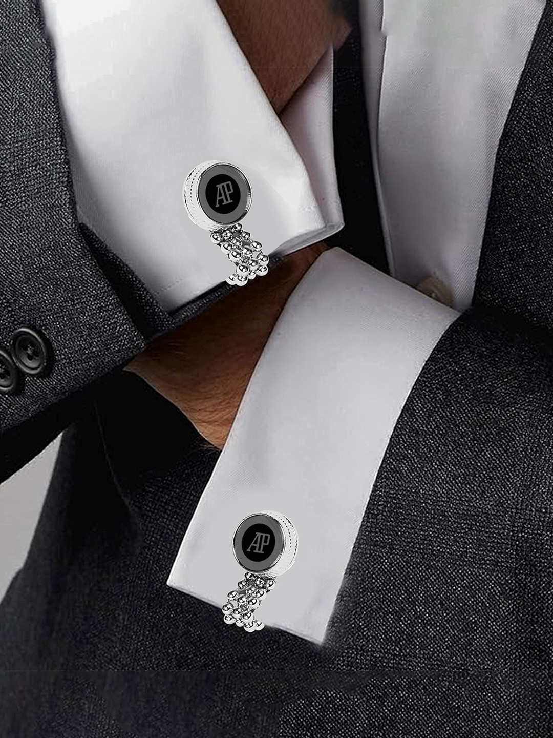 Curren Silver-Plated Printed Round Shaped Cufflink