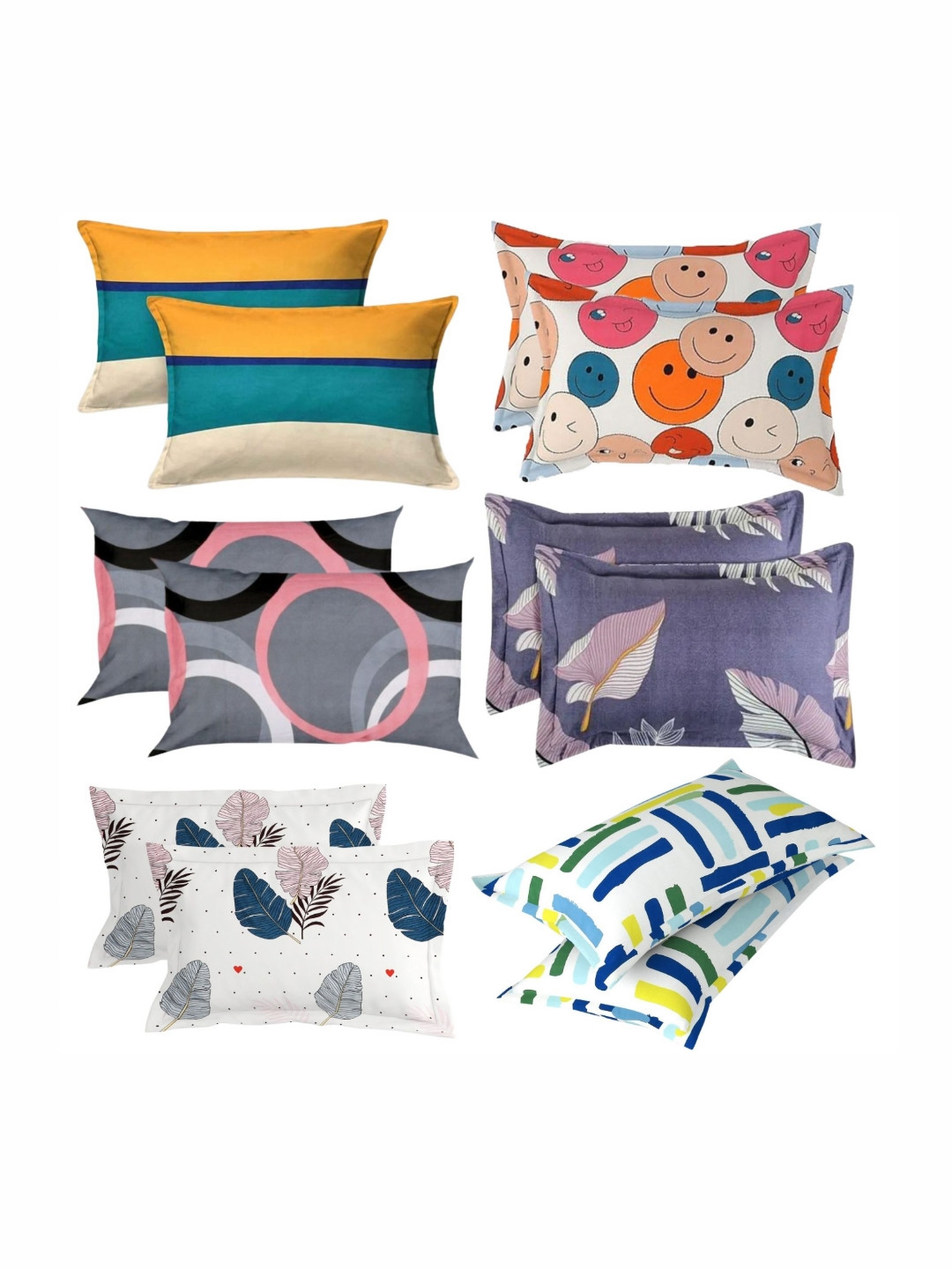 PRTREND Beige & Grey 6 and more Pieces Abstract Cotton Linen Rectangle Pillow Covers