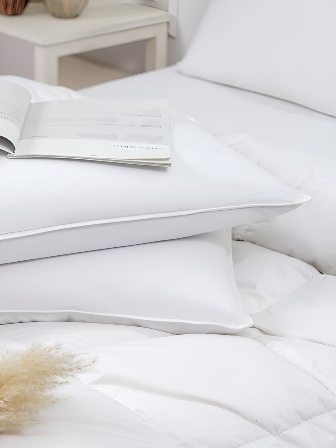 MASPAR Rectangular White Solid Polycotton Lightweight Set of 2 Medium Feathers Sleep Pillow-45 x 68 cm