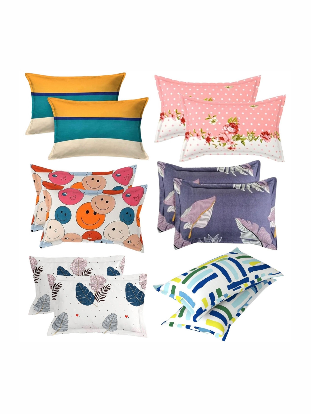 PRTREND Pink & Grey 6 and more Pieces Abstract Cotton Linen Rectangle Pillow Covers