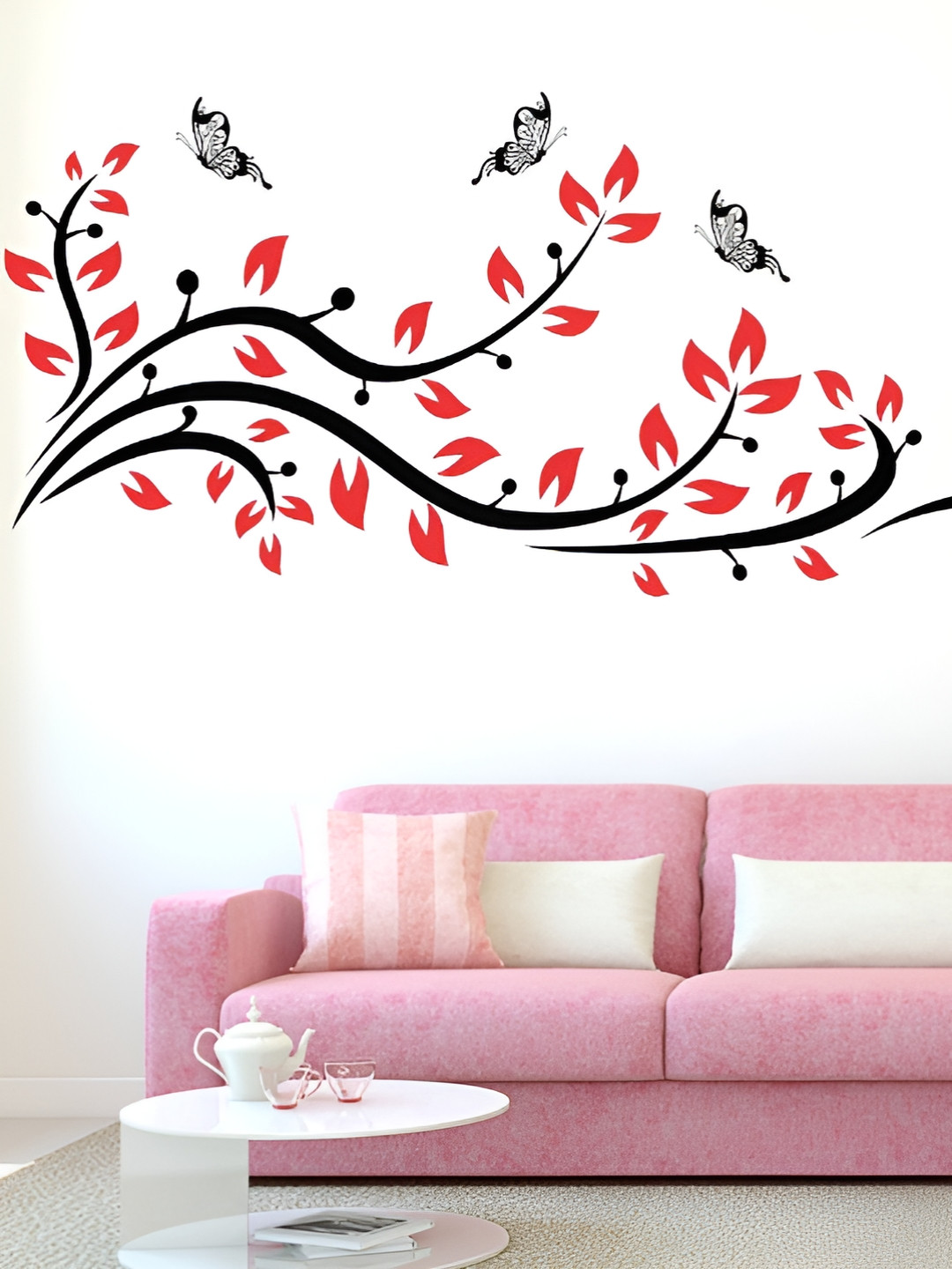 LANSTICK Tree Branches With Butterflies Self Adhesive Wall Sticker