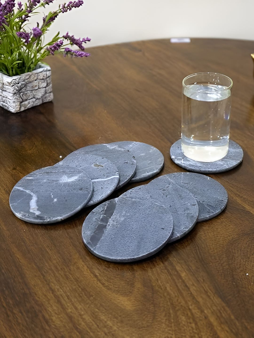 Little Extra Set Of 8 Grey Round Marble Coasters