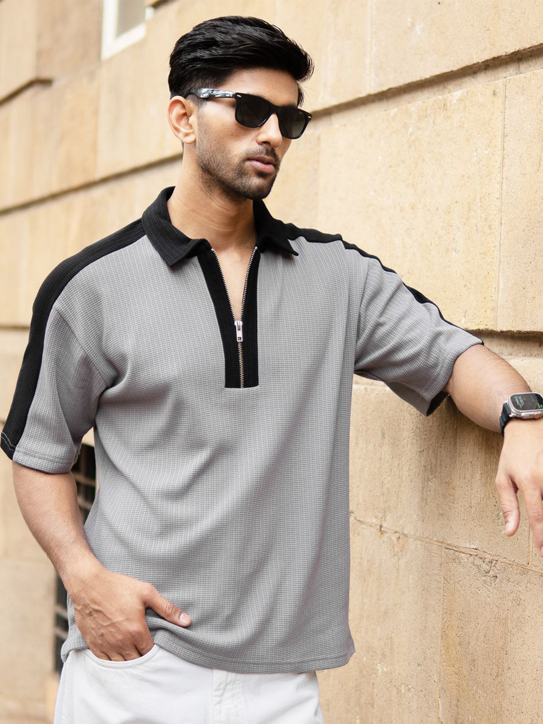Powerlook Men Polo Collar Solid Cotton Oversized T-shirt