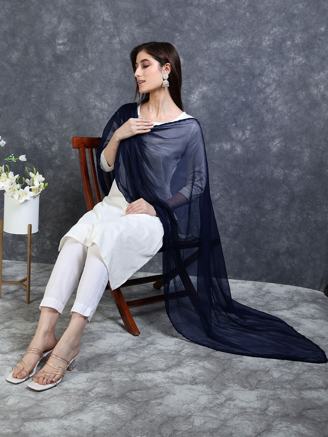 MIRAAN Woven Design Border Chiffon Dupatta