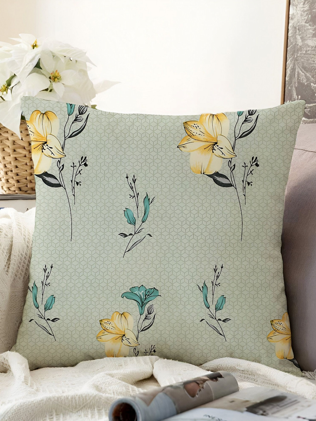 IVAZA Home Stylish Floral Cotton Washable 2 Piece Square Cushion Covers - 23.6x23.6In