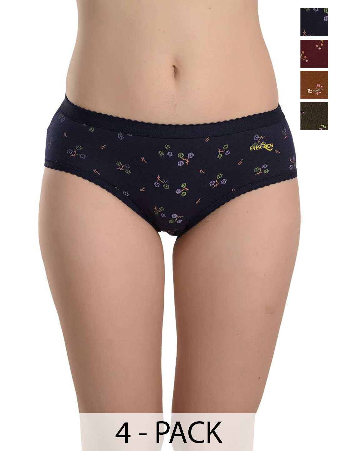 EverRich Pack Of 4 Floral Printed Cotton Mid-Rise Hipster Briefs MY-ER-PRINT-OE-4PC