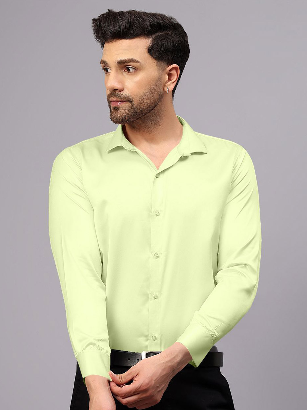 CVC Men Regular Fit Poly Satin Silk Pista Green Shirt