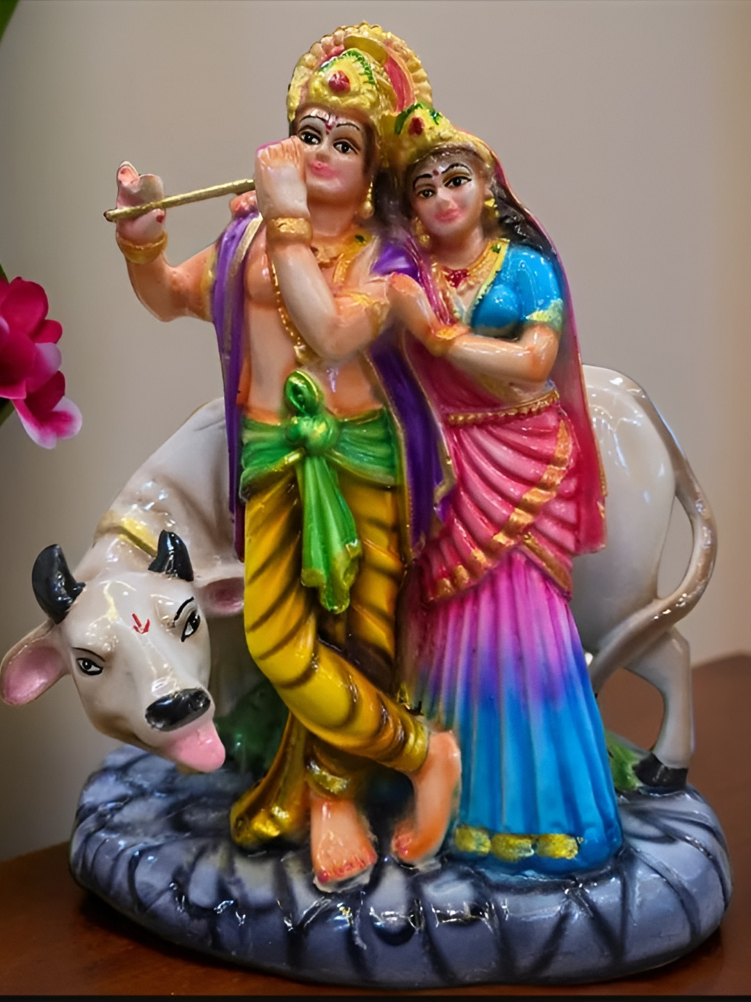 SANKALAN CREATIONS Rk Kamdhenu Gold Polyresin Glossy Living Room Medium Showpiece - 7.9 Inches