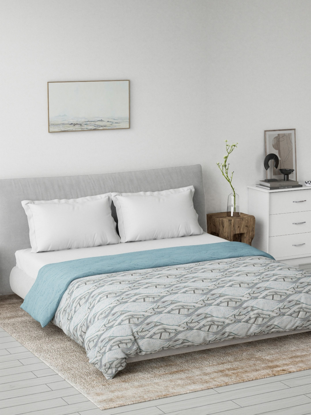 DDecor Blue Leaves 80 GSM Cotton Summer Reversible Double Dohar