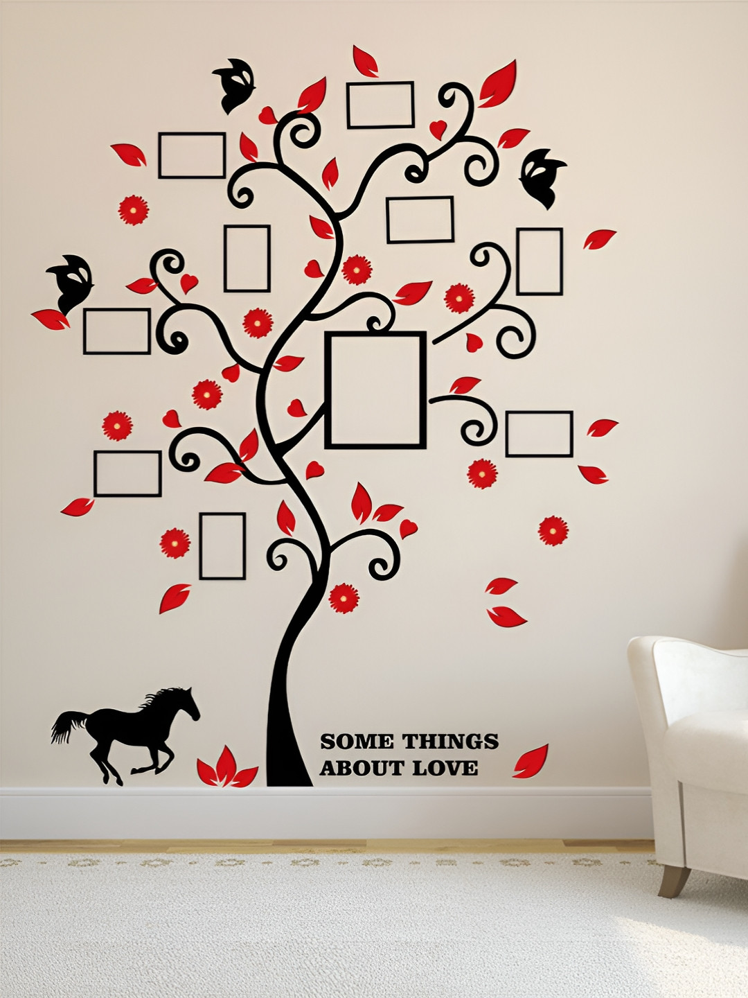 LANSTICK Red & Black Tree With Frame & Memories Self Adhesive Wall Sticker