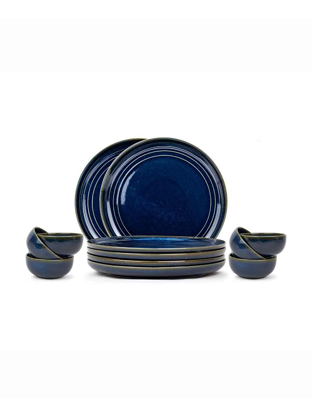SHAY Blue Solid Stoneware Easy to Clean 12 Piece Dinner Set