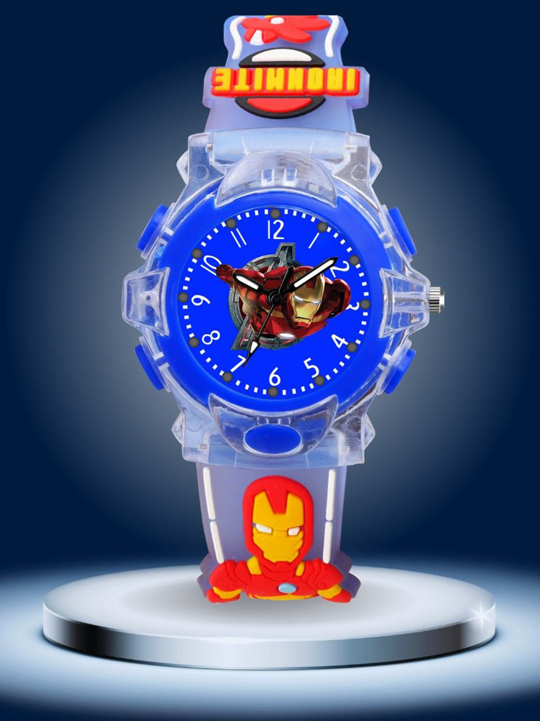 ON TIME OCTUS Unisex Kids Embellished Dial & Reset Time Analogue Watch KD-135 BLUE IRONMAN