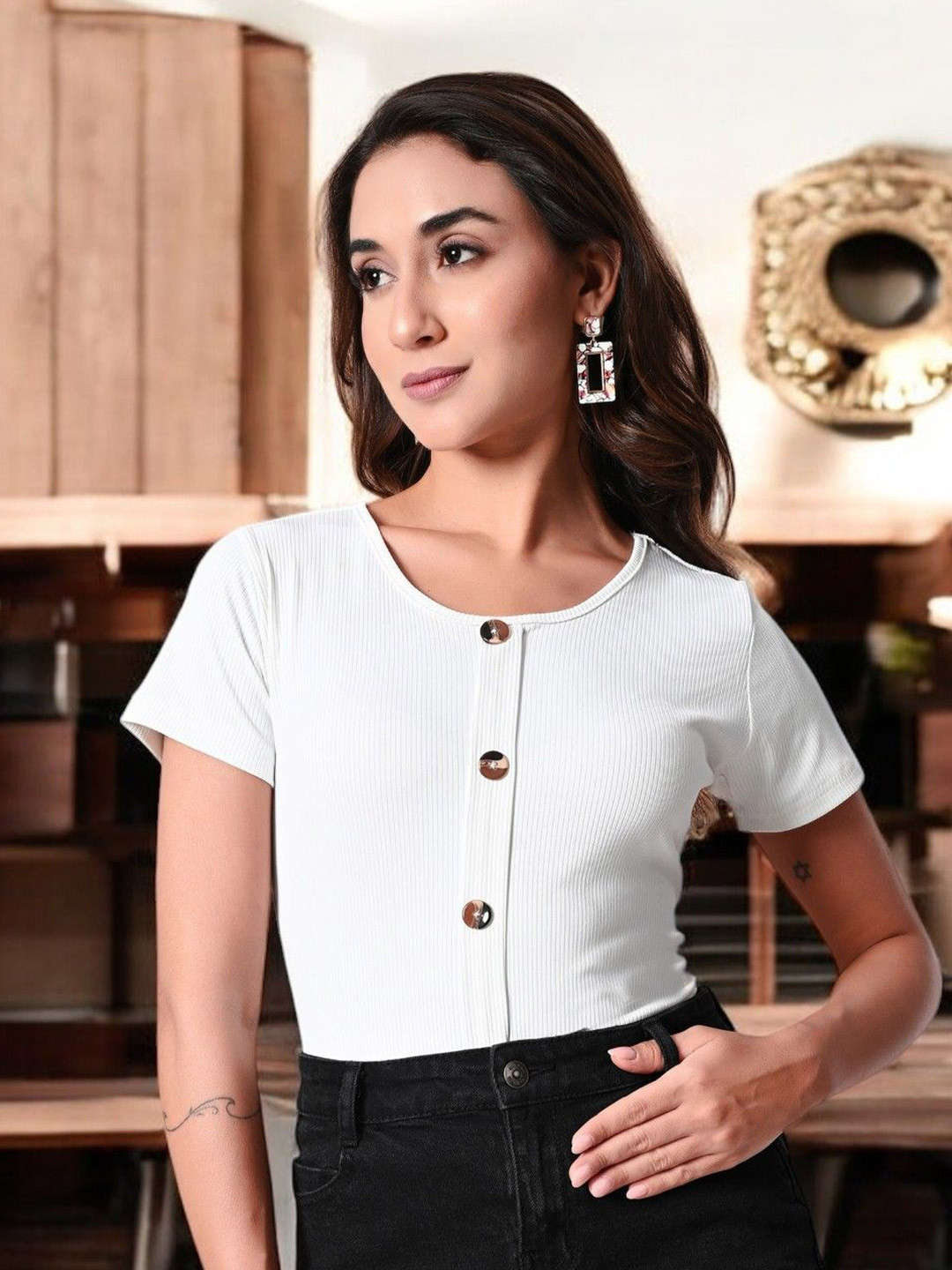ZEUGEN Ribbed Short Sleeves Top