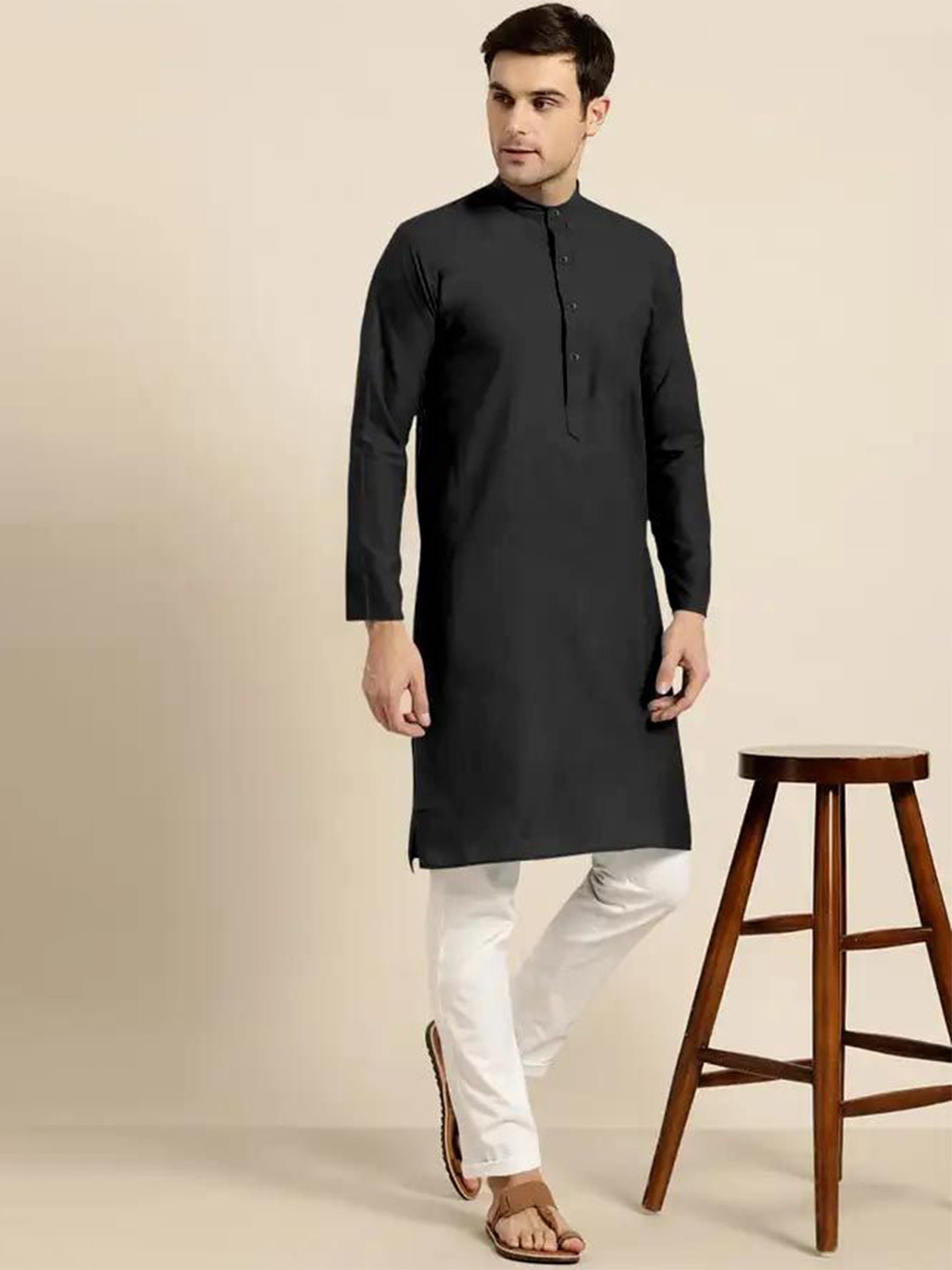 TIGER SNAKE Men Keyhole Neck Thread Work Pathani Kurta