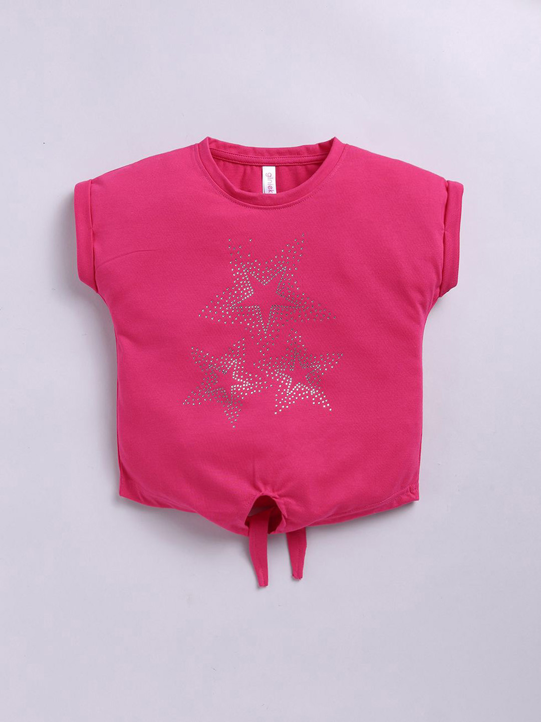 giniekids Girls Embellished Cap Sleeves Cotton Crop Top