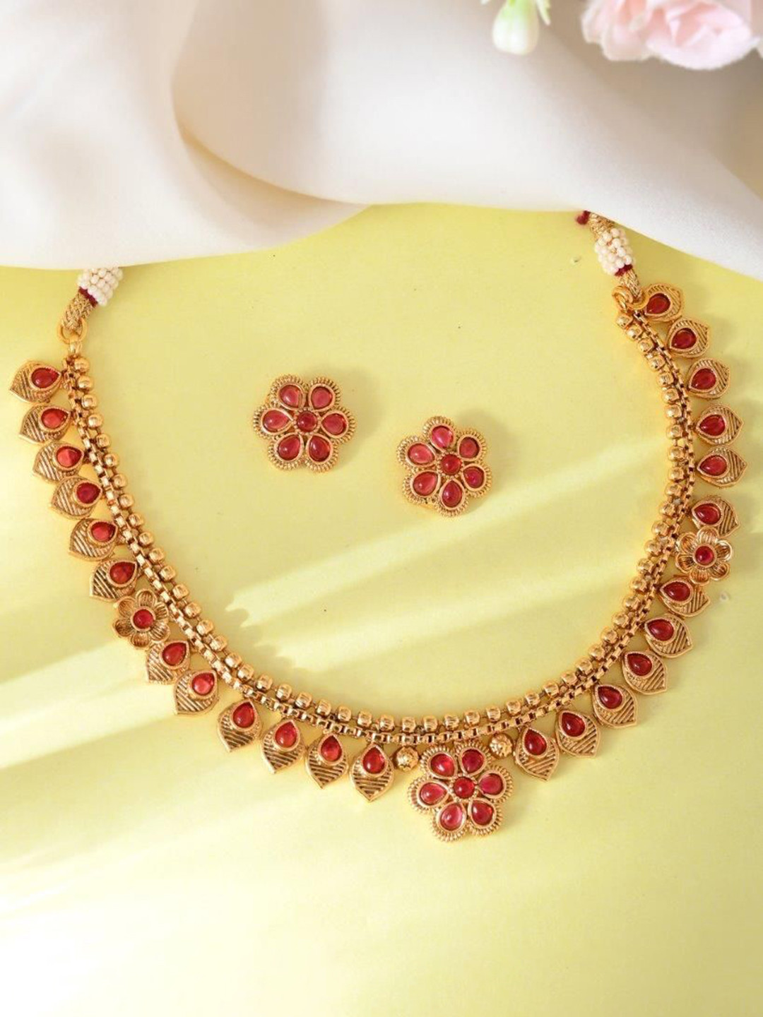 Anouk Gold Plated Ruby Studded Jewellery Set