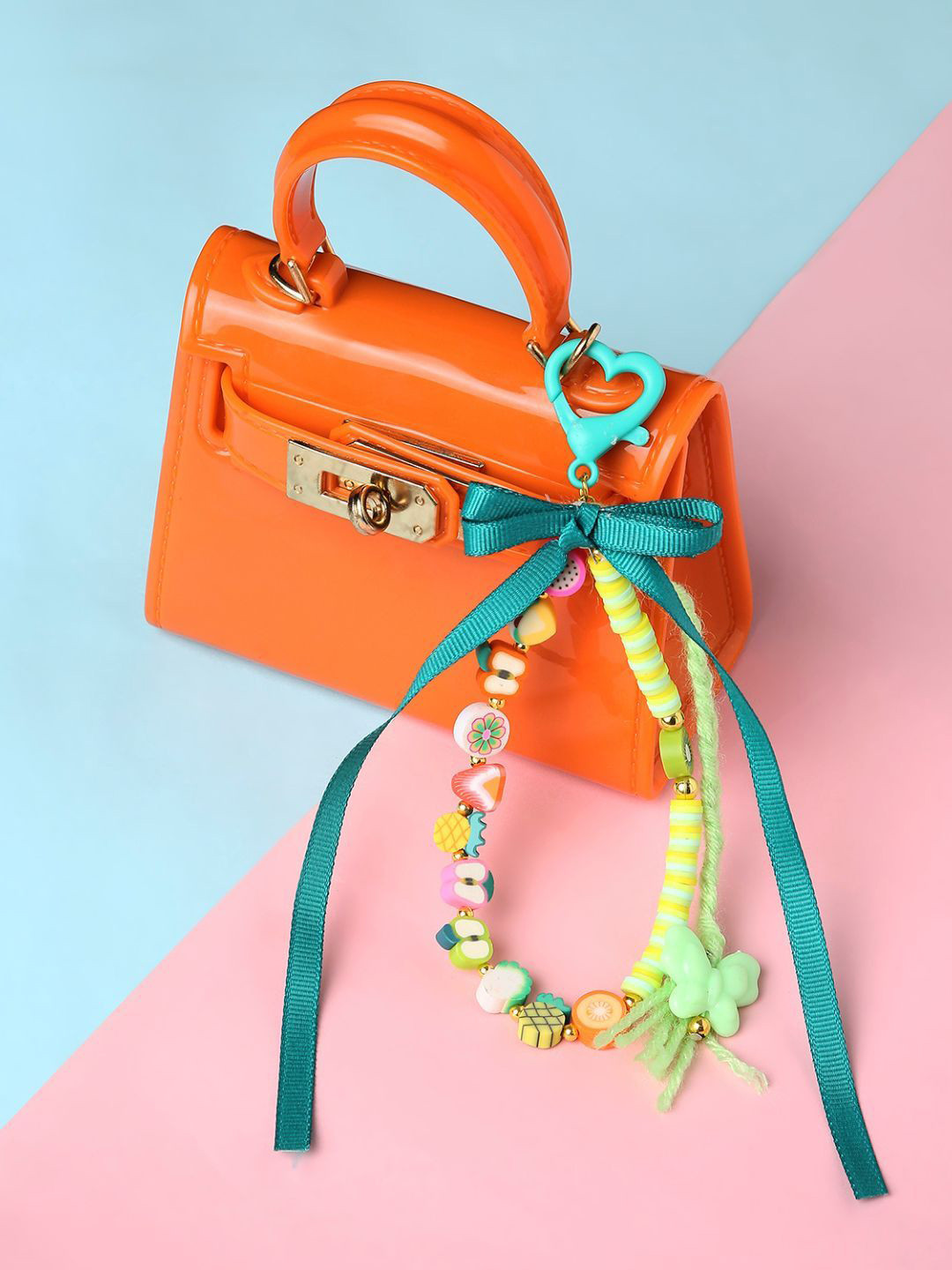 Arendelle Fimo Bead & Ribbon Bow Bag Charm Key Chain