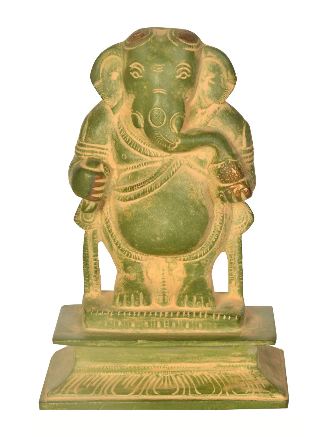 Exotic India Standing Ganesha Green Brass Metallic Prayer Room Small Showpiece - 5.9 Inches