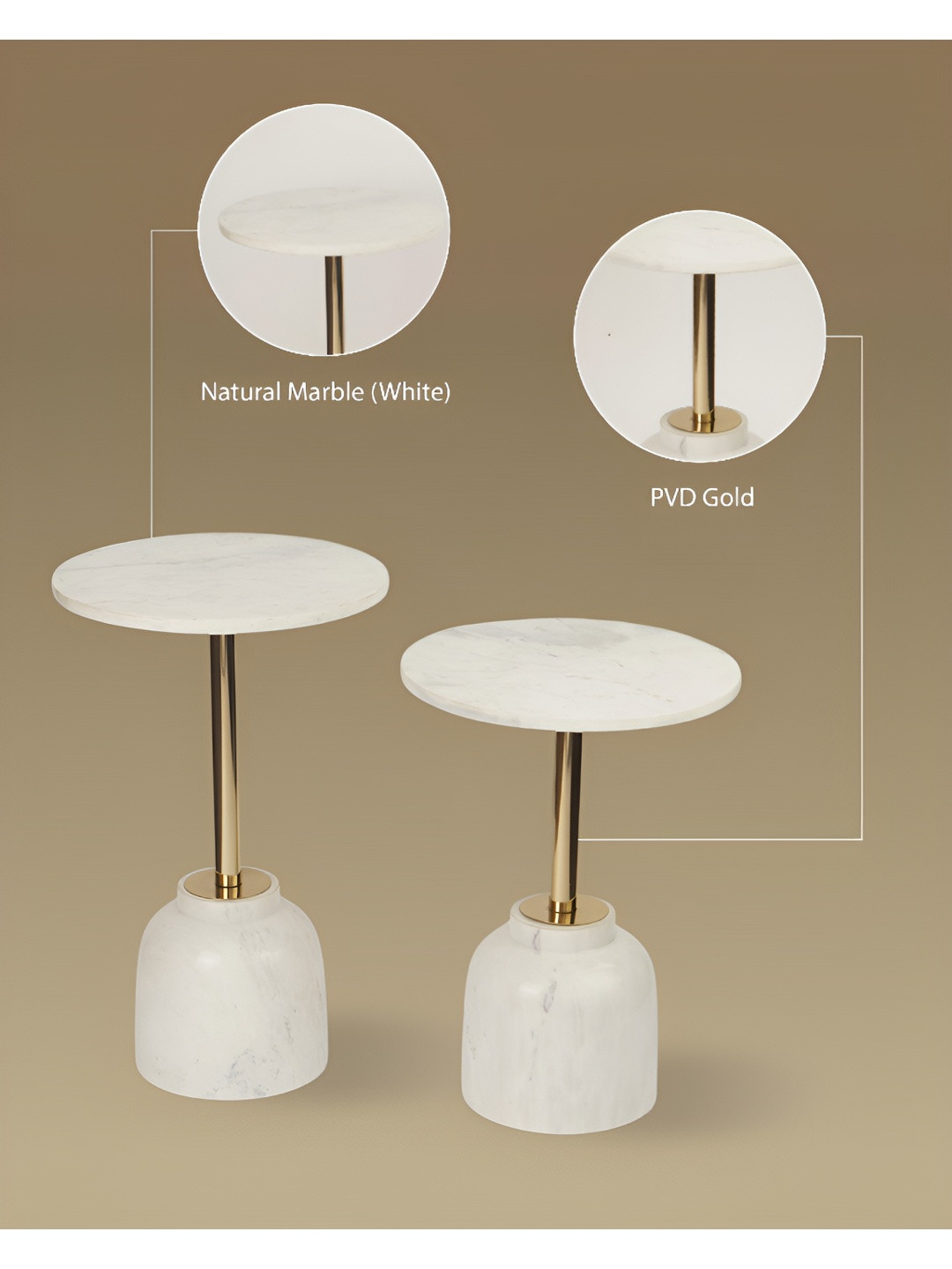 Qdore Home White Marble & Metal Round Bedside Table