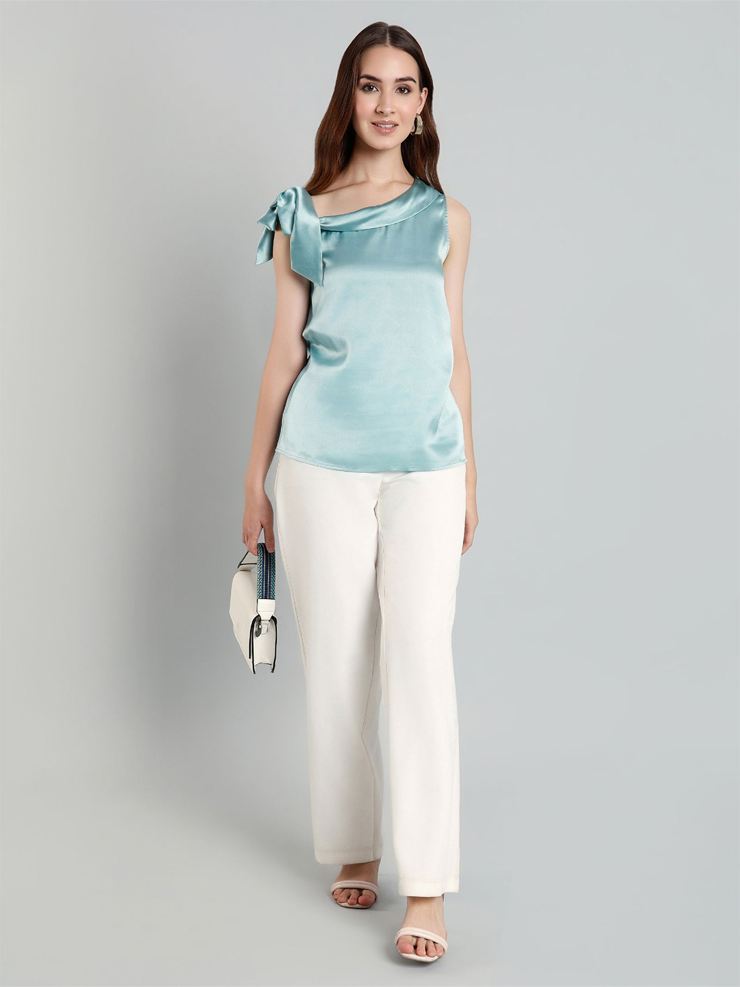 MISH X Women Solid One Shoulder Satin Top
