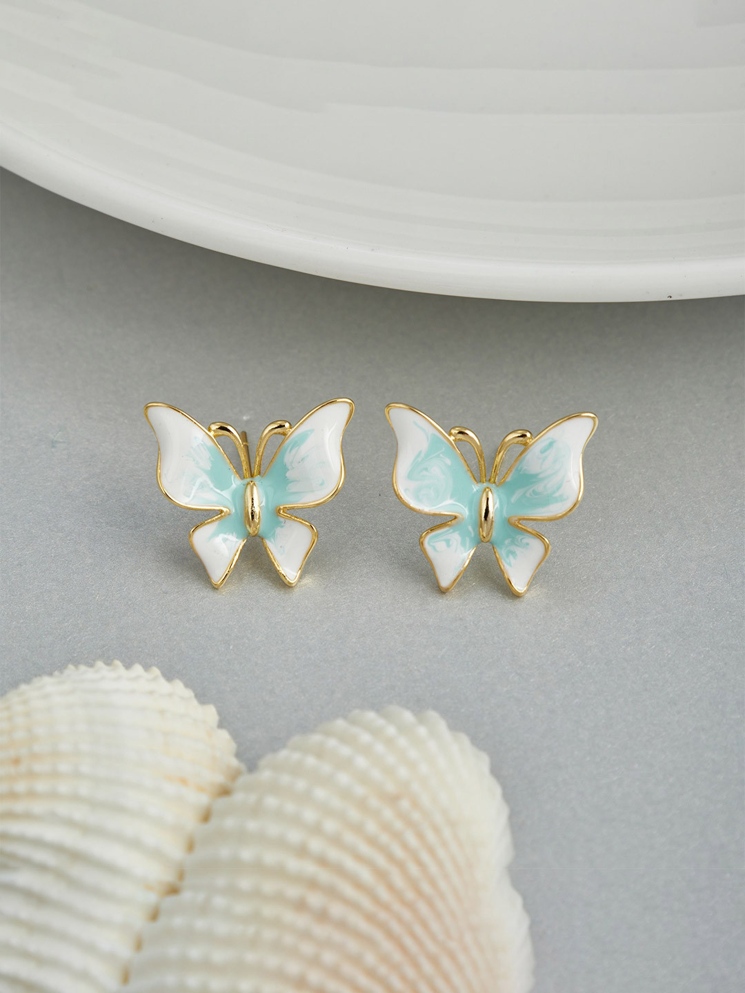 GC Jewelery Gold-Plated Butterfly with Teal Wings & Gold-tone Accents Studs