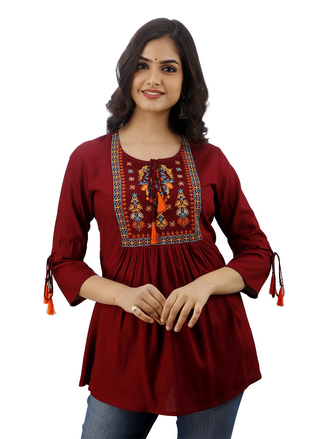 DMP EXPORT Women Solid Thread Work Kurta