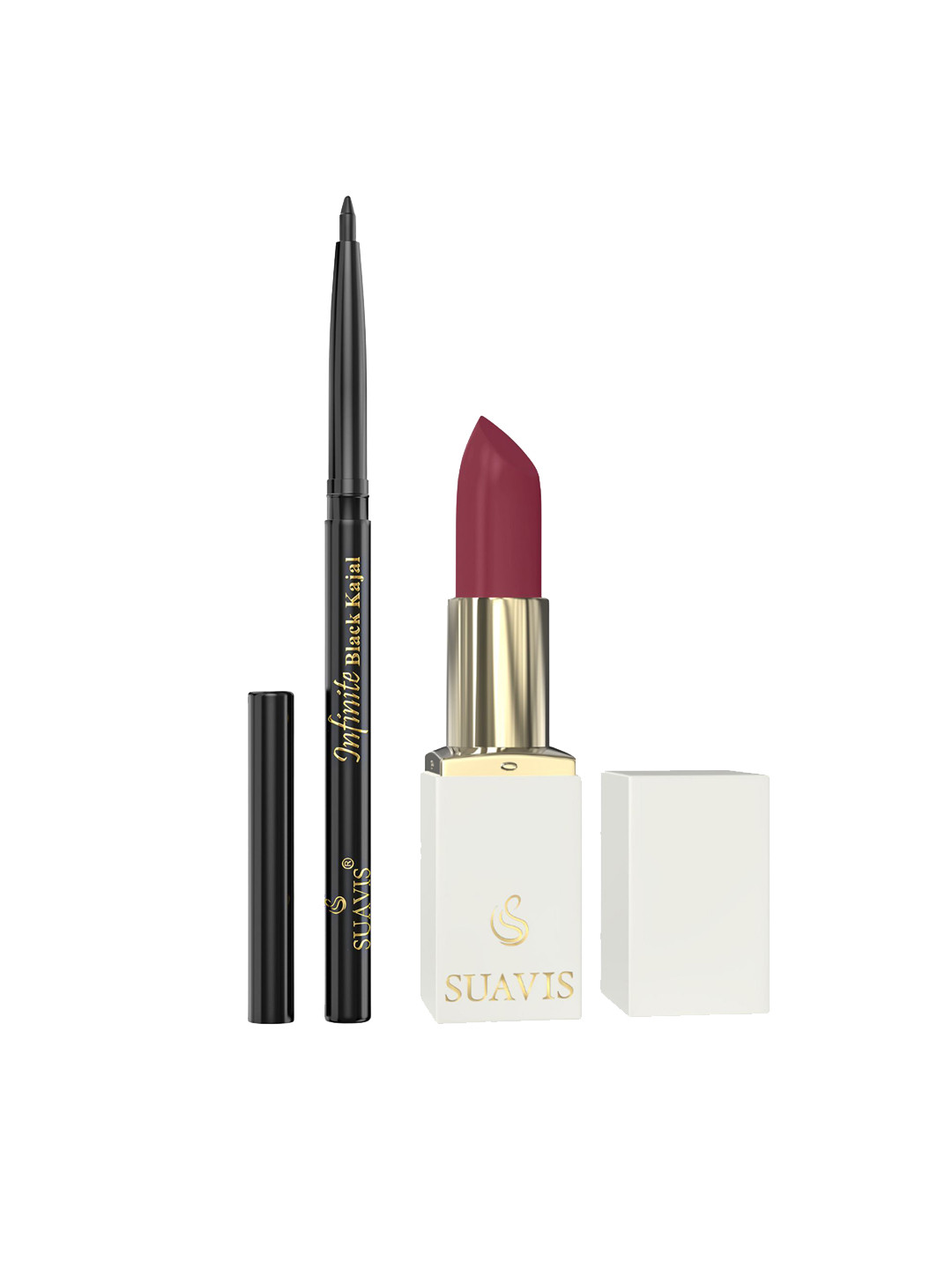SUAVIS Set Of 2 Long Lasting Lipstick - Sugar Plum - 113 & Kajal Black - 401