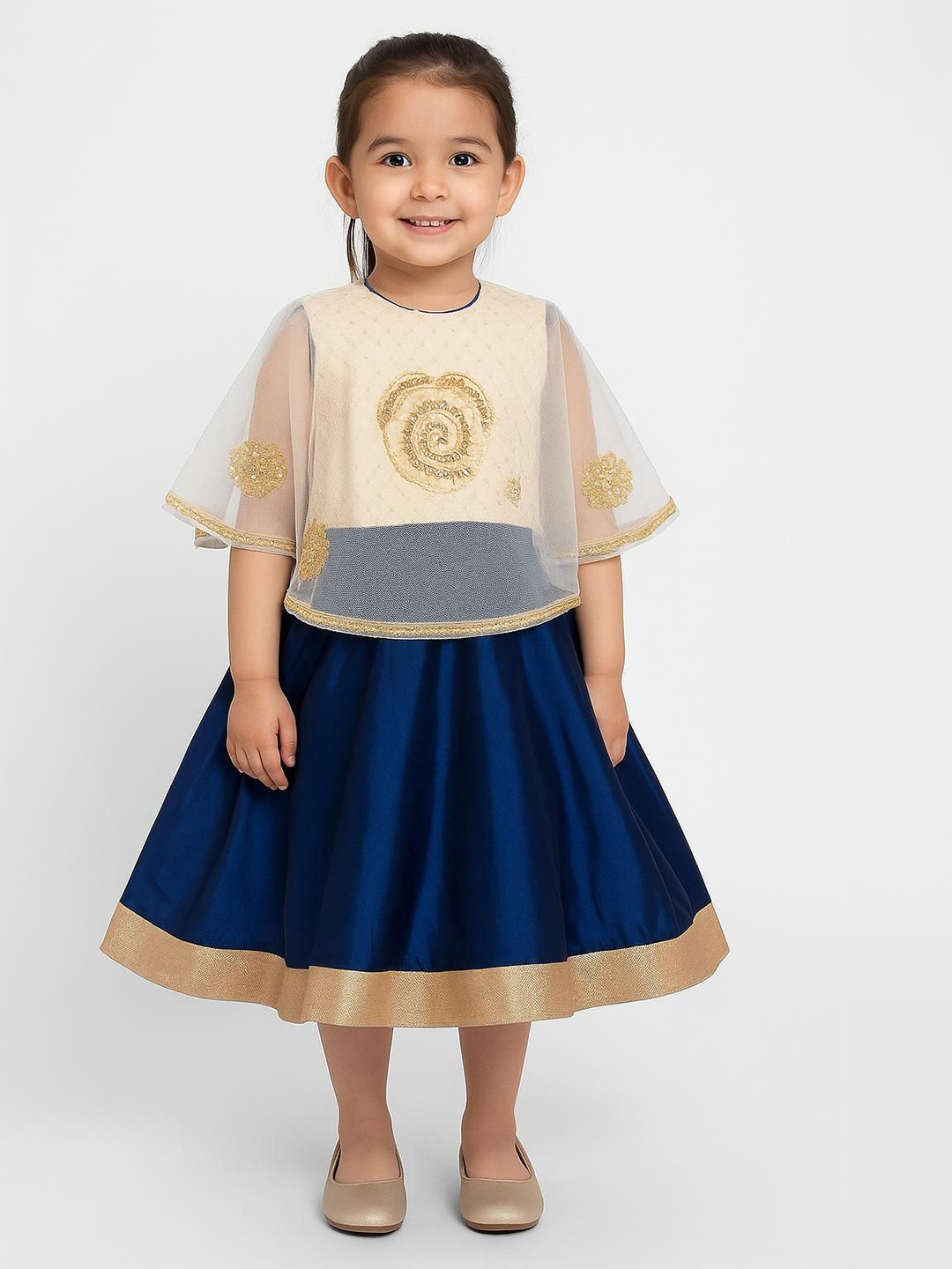 BAESD Girls Embellished Fit & Flare Ponchoo Dress