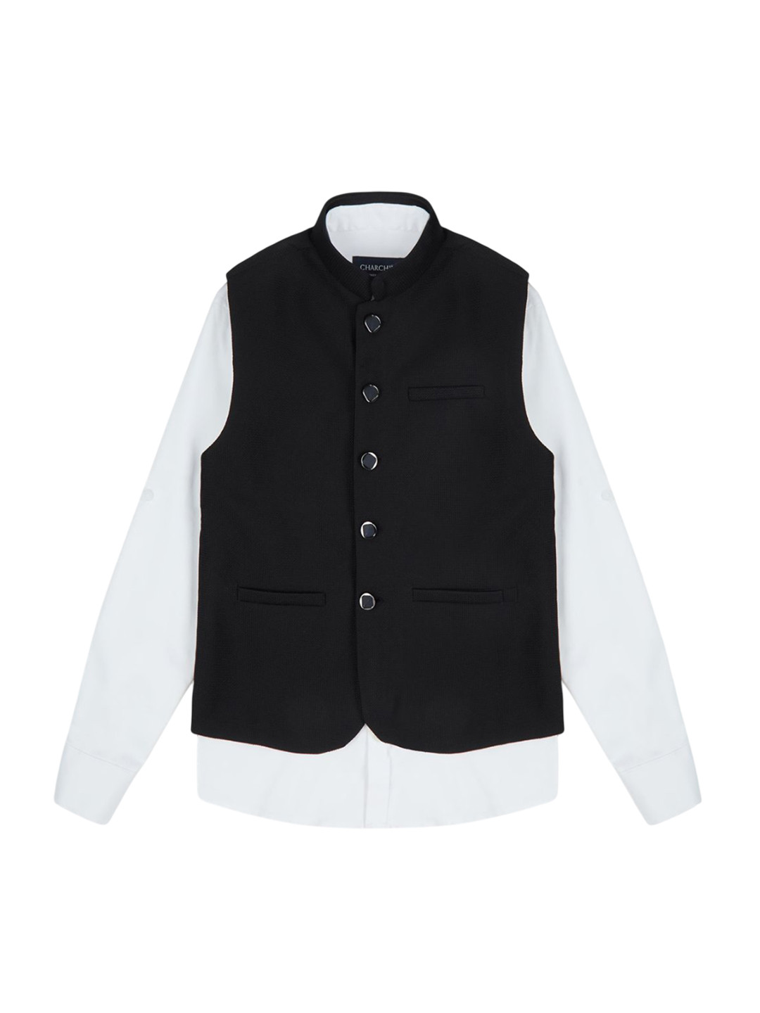 CHARCHIT Boys Black Plain Full Sleeved Shirt And Nehru Jacket