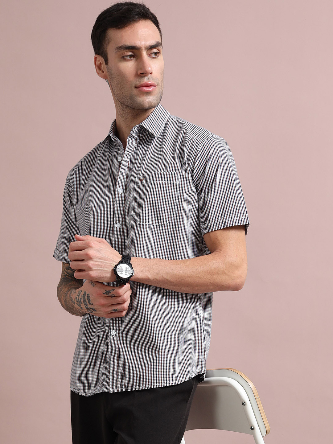 RIGS AND RAGS Men Premium Micro Checks Checked Casual Shirt