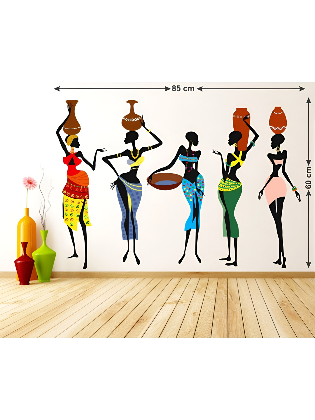 LANSTICK Red & Blue Traditional Women Self Adhesive Wall Sticker