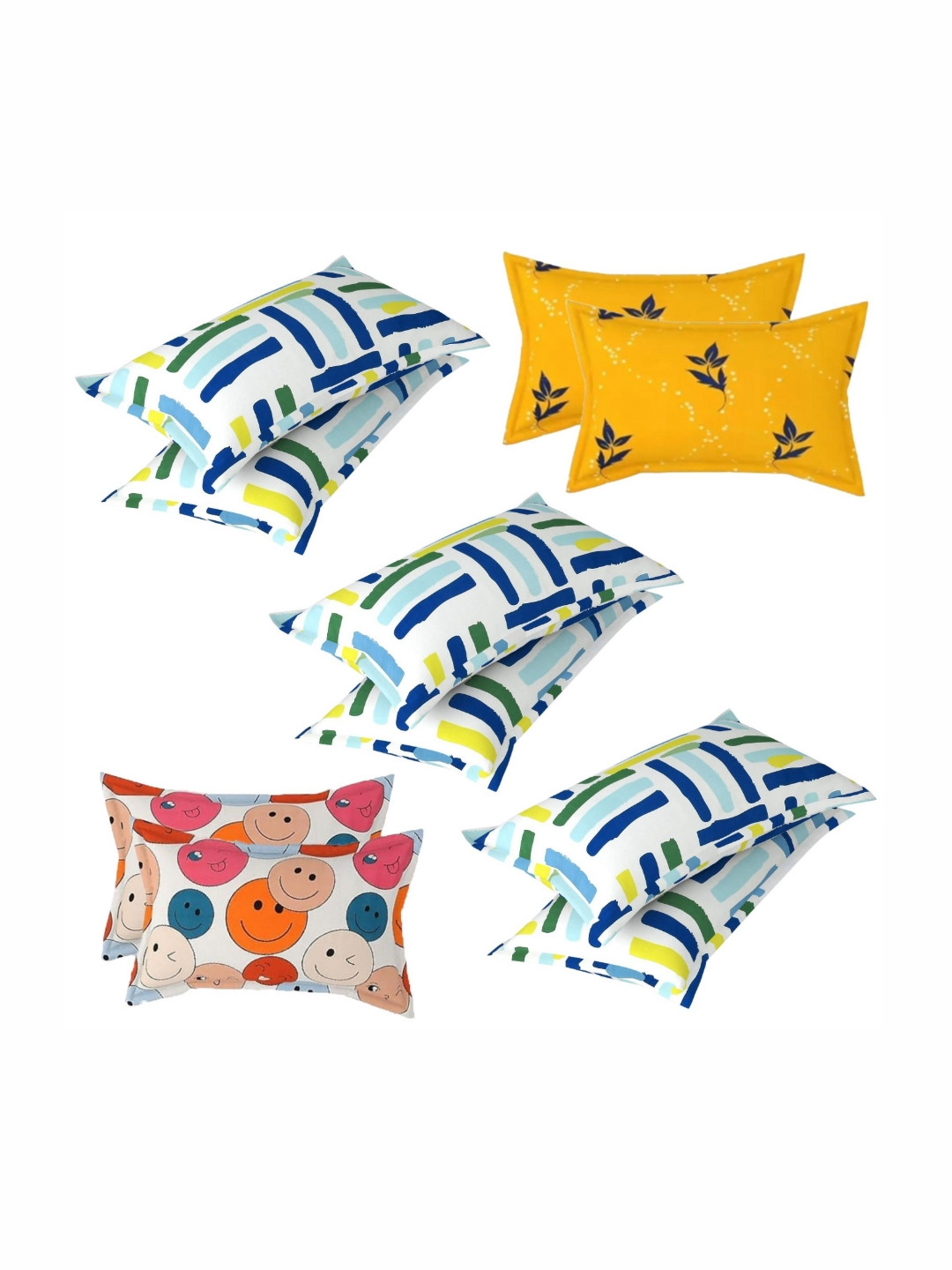 PRTREND White & Cream-Coloured 6 and more Pieces Abstract Cotton Linen Rectangle Pillow Covers