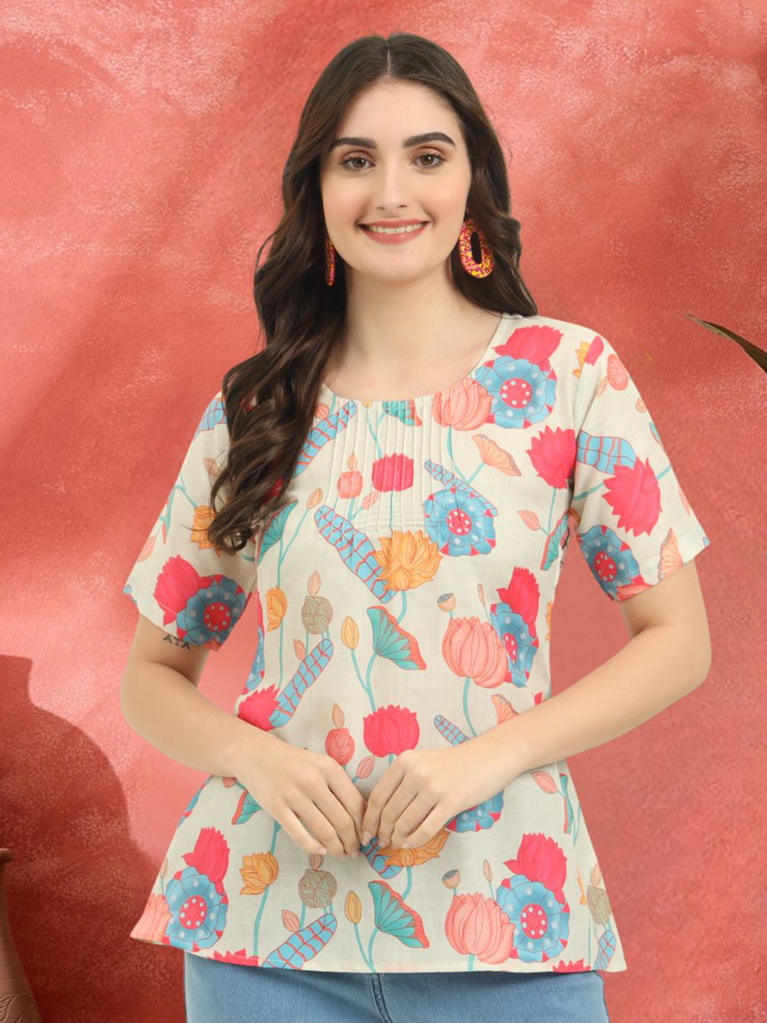 Sangria Digital Printed Round Neck Tunic