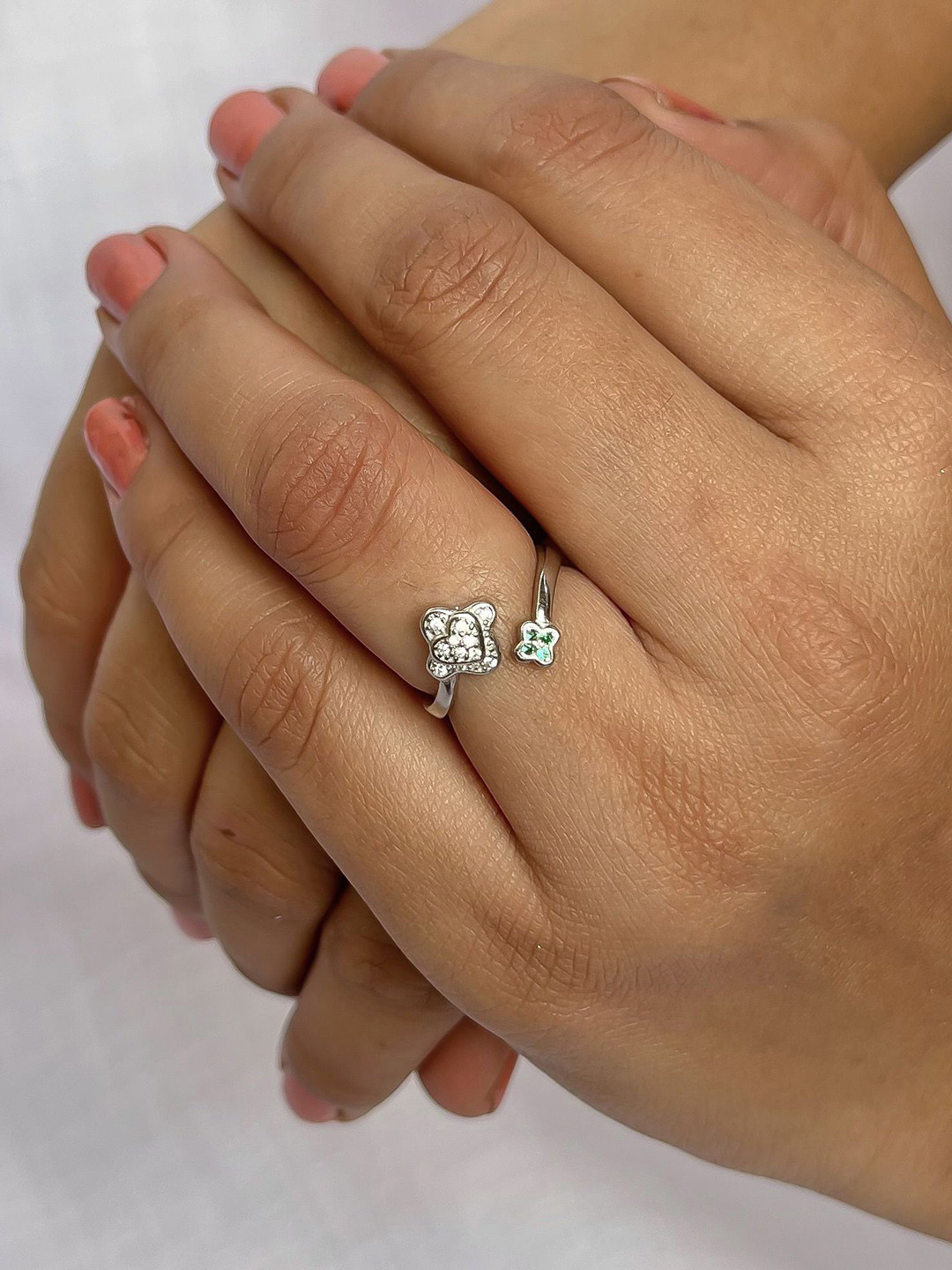 Satlaa 925 Real Sterling Silver CZ Diamond Versatile Adjustable Female Cute Finger Ring