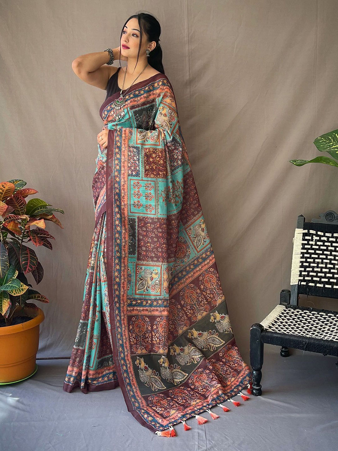 MORDEN MUSE Kalamkari Printed Pure Cotton Saree