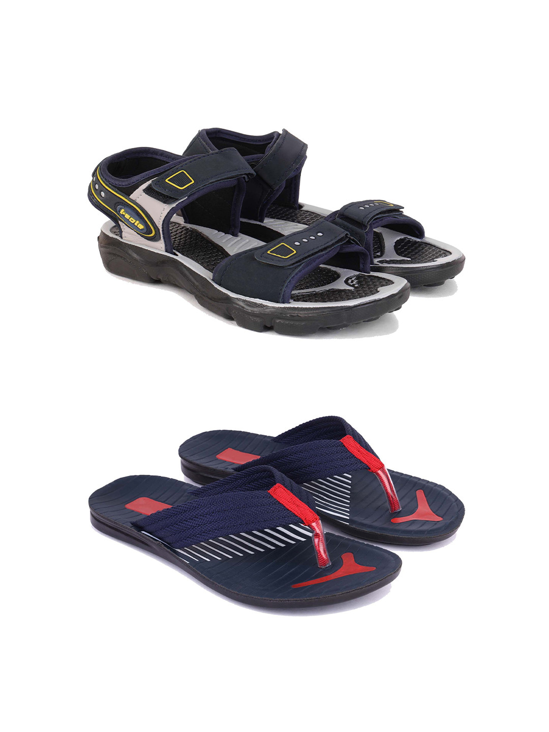 DRACKFOOT Pack Of 2 Sports Sandals & Thong Flip-Flops