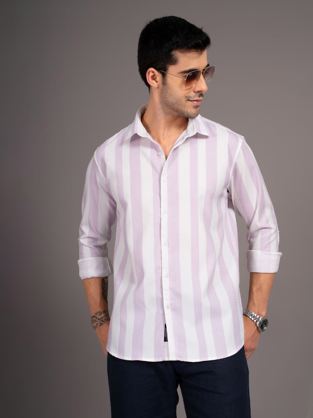 PAUL STREET Men Standard Slim Fit Striped Cotton Shirt