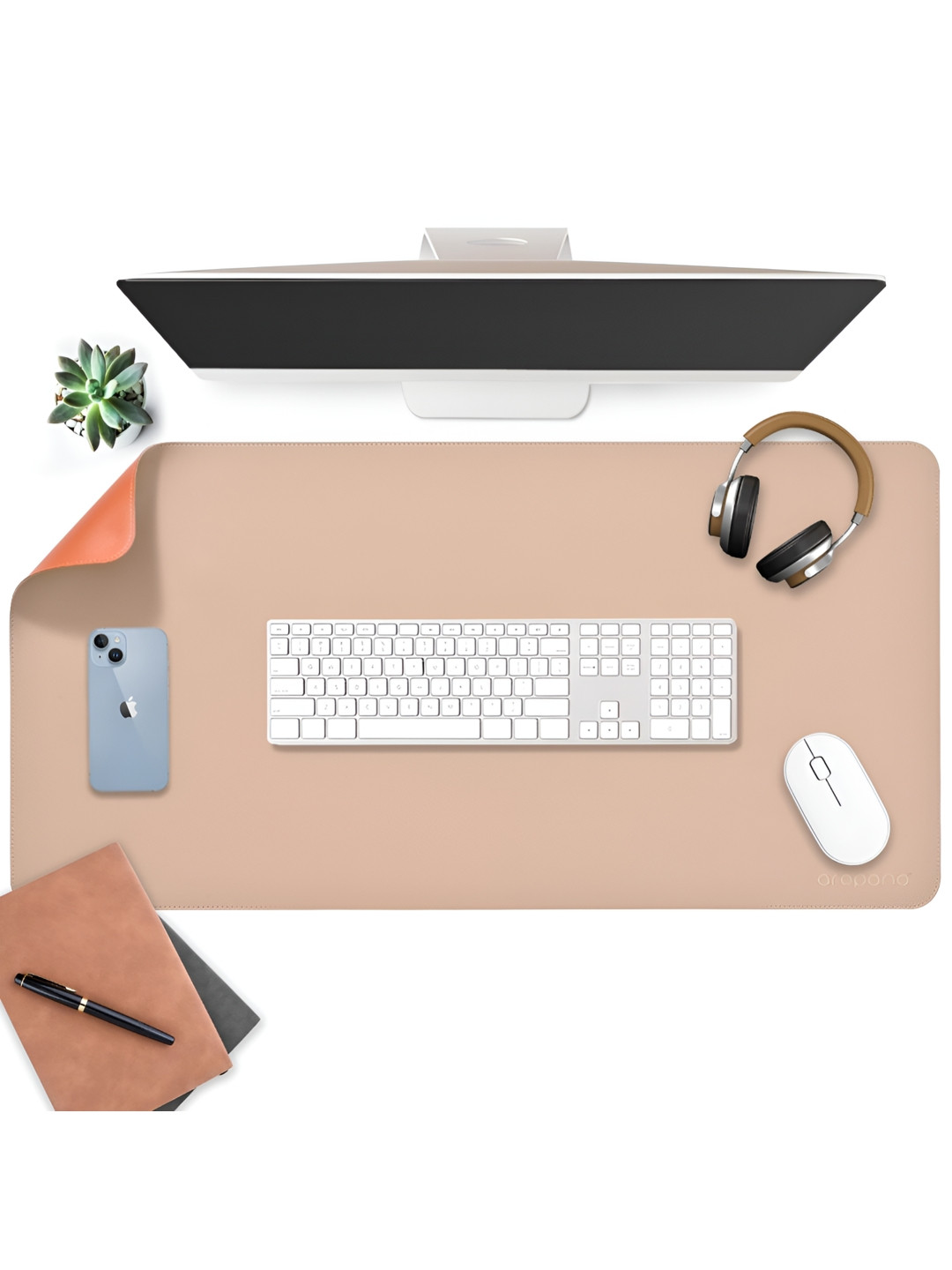 LTETTES dual mats Orange Synthetic Leather Set Of 1 Water Resistant Desk Organiser 35.4 x 17.7 inch