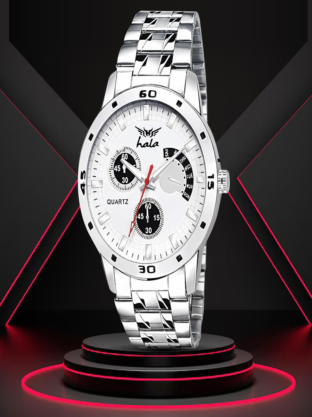 Hala Men Aluminium Dial & Stainless Steel Straps Analogue Watch Hala-8185-Silver