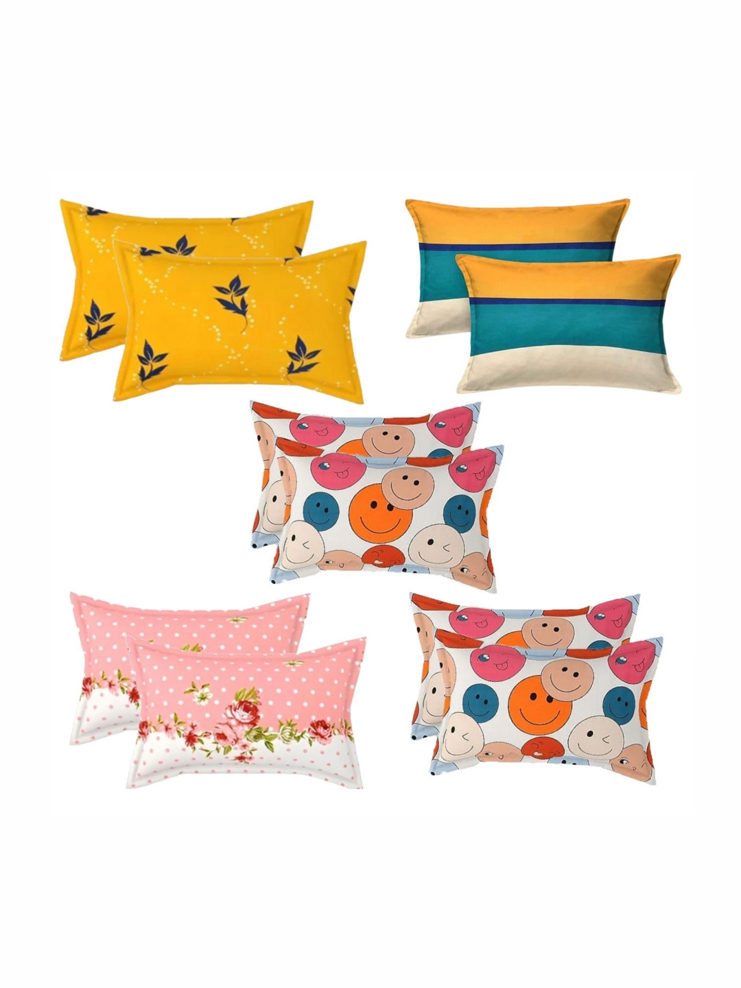 PRTREND Cream-Coloured & Pink 6 and more Pieces Abstract Cotton Linen Rectangle Pillow Covers