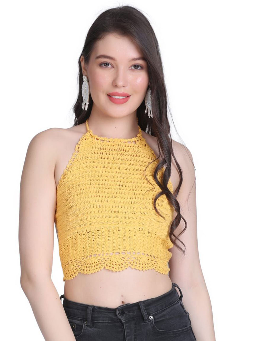 NYCRA Women Halter Neck Cotton Crochet Styled Back Top