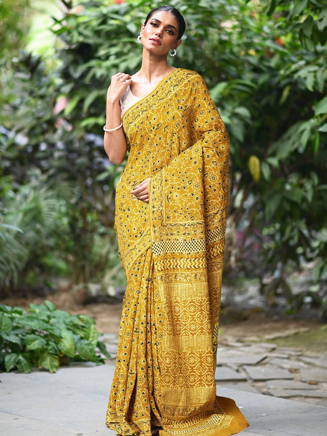 Unnati Silks Pure Ajrakh Printed Uppada Sico Saree
