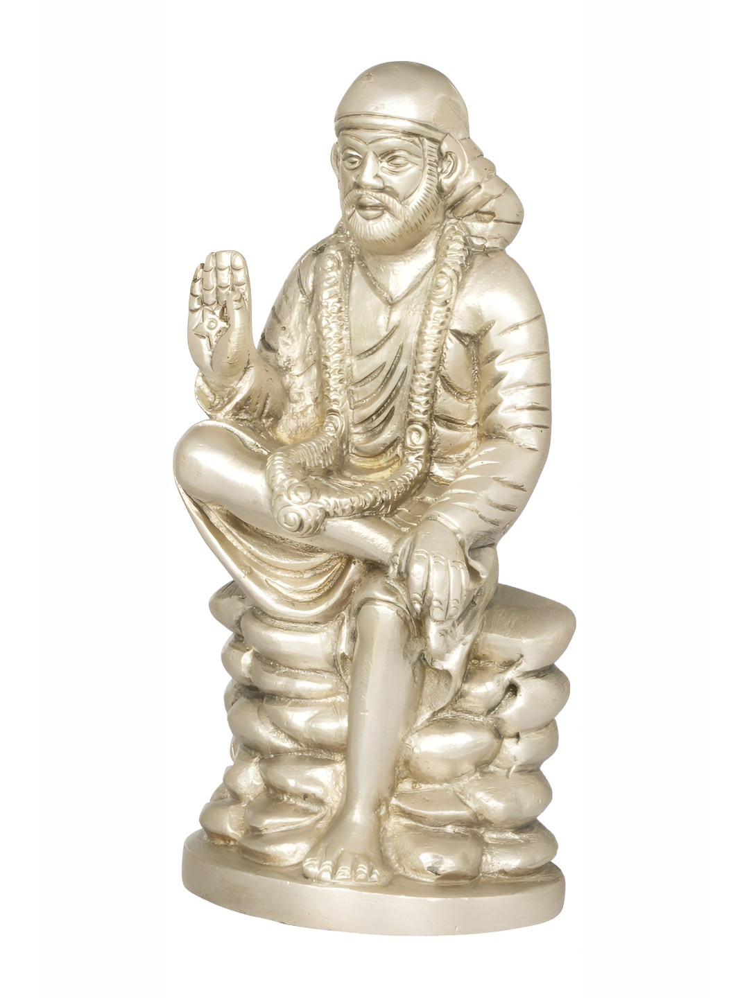 Exotic India Shirdi Sai Baba Silver Brass Metallic Living Room Small Showpiece - 6 Inches