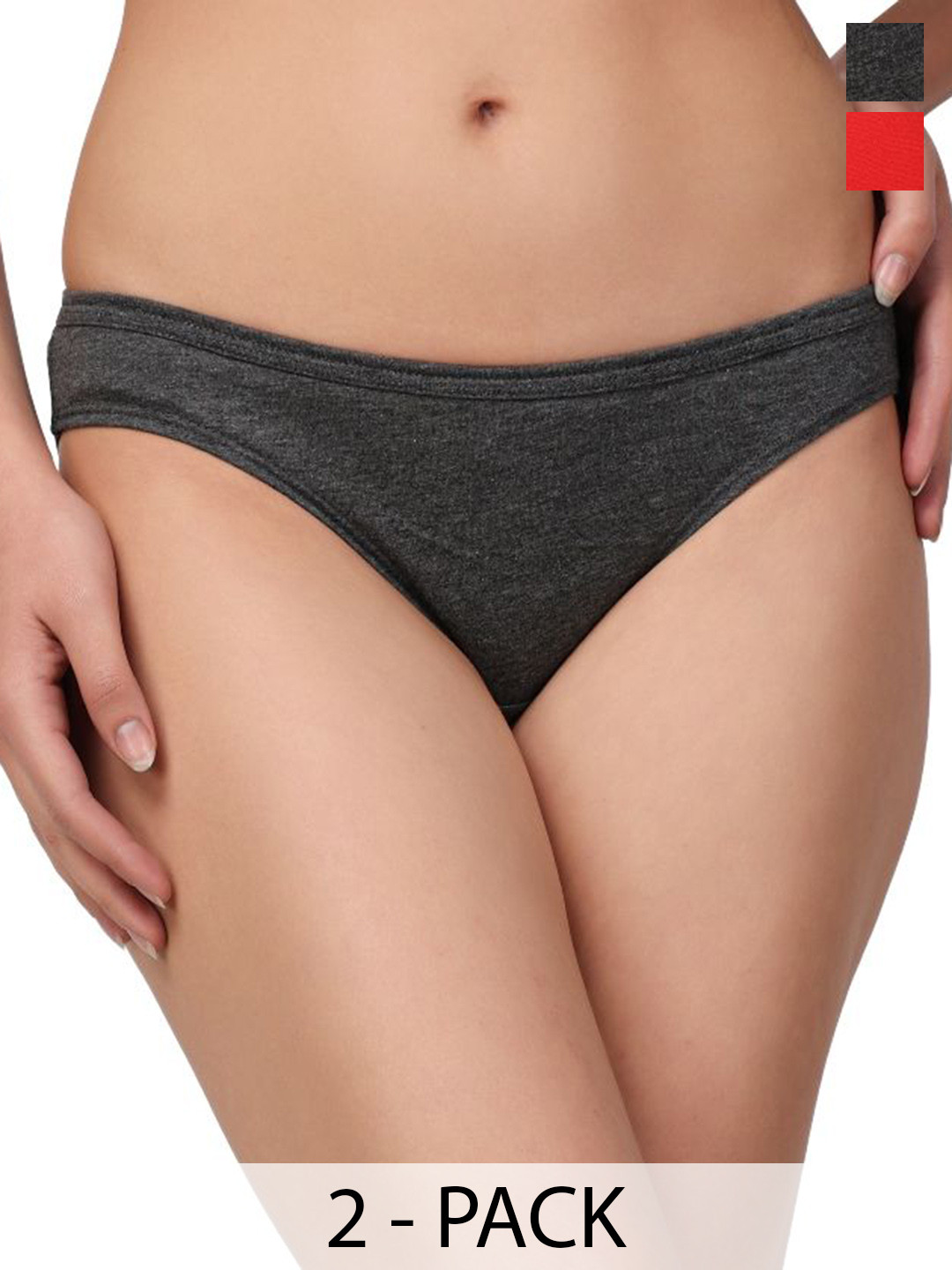 Louis Bayrad Pack Of 2 Super Combed Cotton Hipster Briefs LB-1005 Cotton Grey-Red