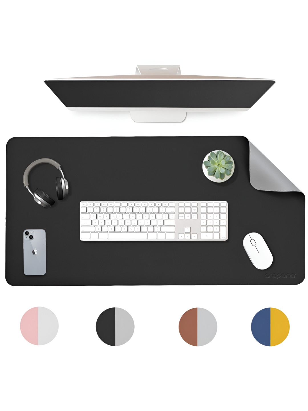 LTETTES dual mats Black Synthetic Leather Set Of 1 Water Resistant Desk Organiser 35.4 x 17.7 inch