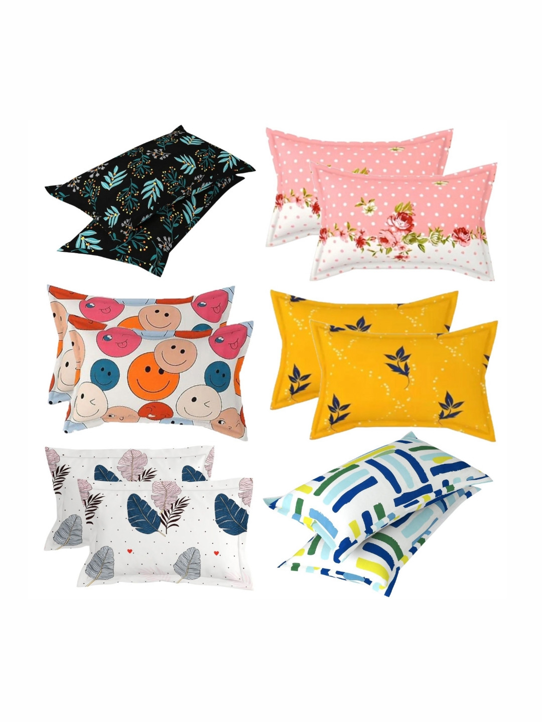 PRTREND White & Yellow 6 and more Pieces Abstract Cotton Linen Rectangle Pillow Covers