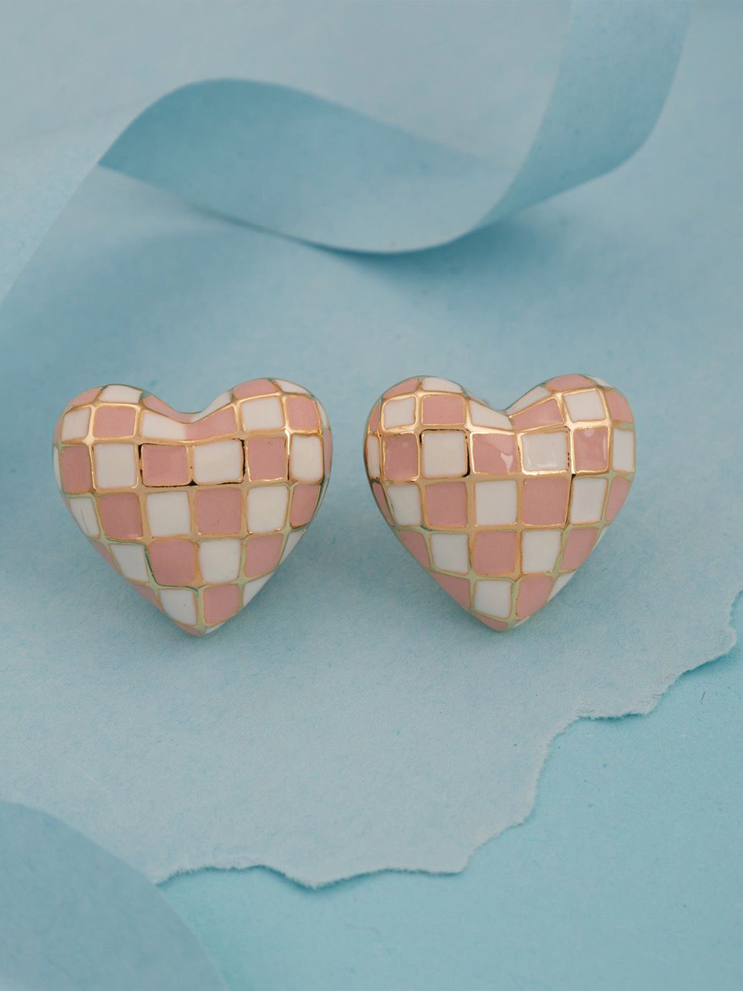 GC Jewelery Gold-Plated Artificial Stones and Beads Mosaic Heart Shaped Studs